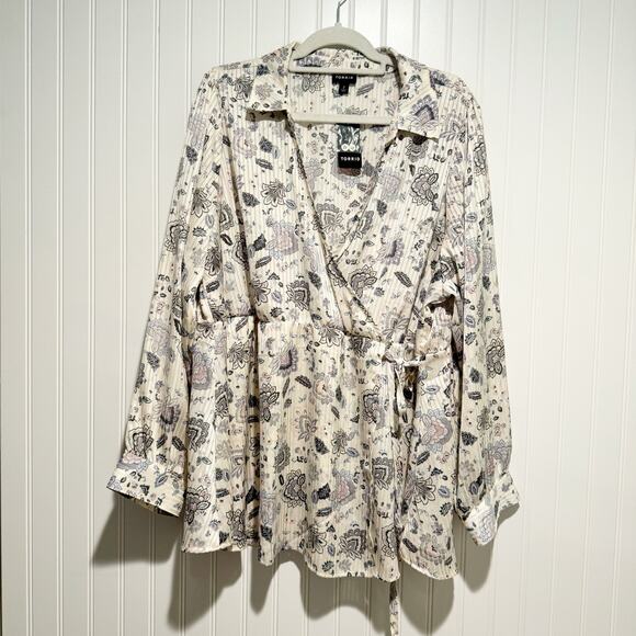 Torrid Satin Stripe Floral Collared Surplice Blouse NEW Plus Size 3X - Picture 2 of 7